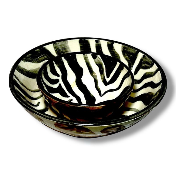 Zebra & Brown Giraffe Dip Chip Bowl Set Pottery Bowls from my Clay Studio NEW - Picture 9 of 15